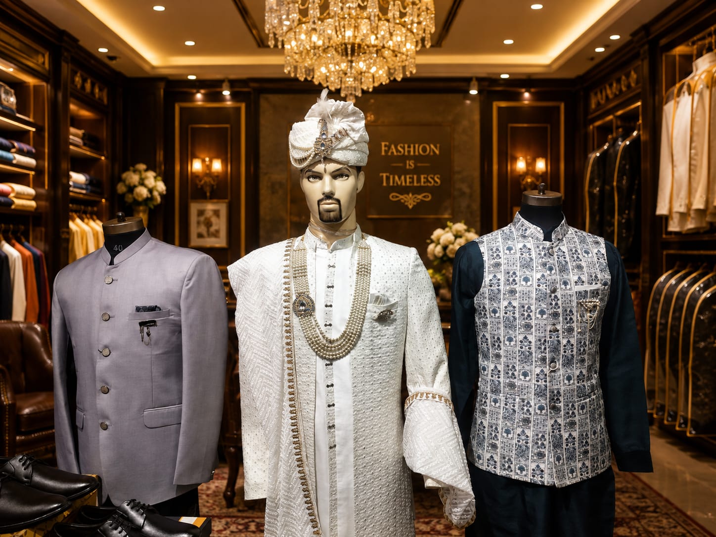 Indian men's kurta pajama and bandi ethnic wear collection at Kalra Exclusive Bijnor
